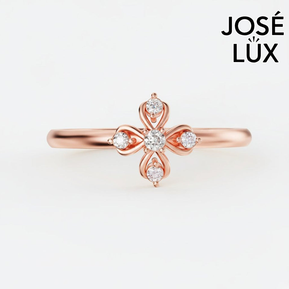 Handmade Moissanite Four Leaf Clover Ring — 10K & 14K Gold, GRA Certified Moissanite