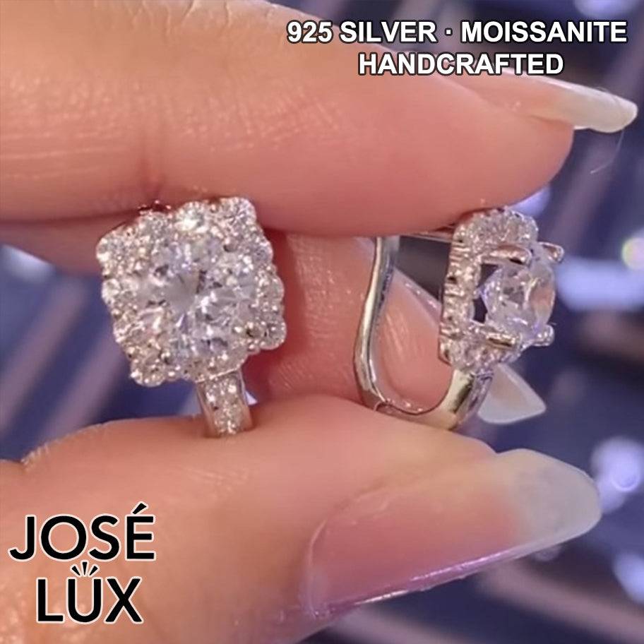 Handmade Moissanite Cushion Halo Lever Back Earrings — 925 Sterling Silver, Rhodium Plated White Gold Finish, GRA Moissanite