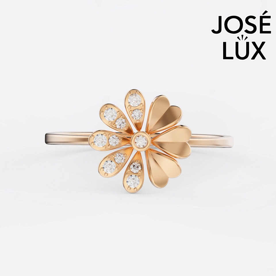 Handmade Moissanite Daisy Flower Ring — 10K & 14K Gold, GRA Certified Moissanite