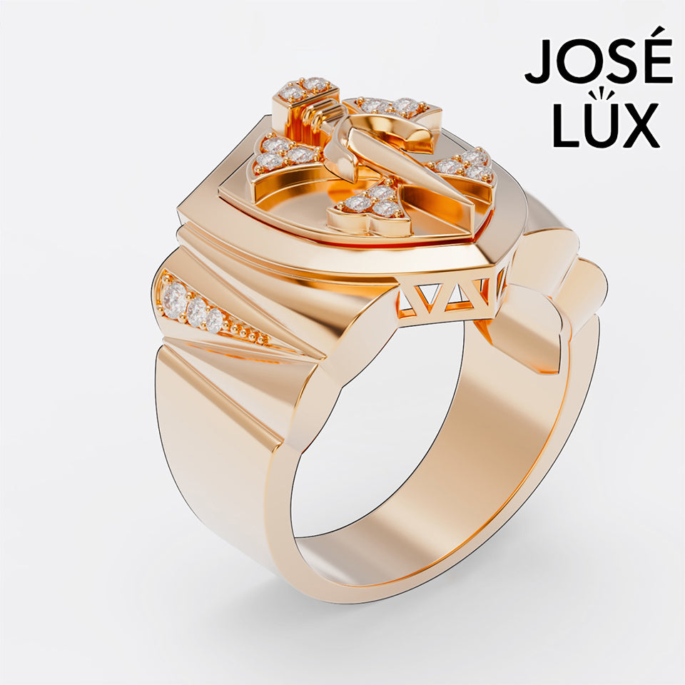 Handmade Templar Cross Signet Ring — 10K & 14K Gold, Full Moissanite Accents