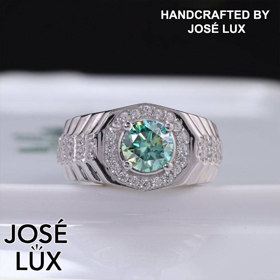 Handmade Men’s Watch-Inspired Octagon Halo Ring — 925 Sterling Silver, Rhodium Plated White Gold Finish, GRA Moissanite