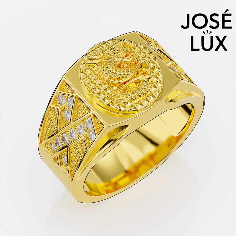 Handmade Dragon Signet Ring — 10K & 14K Gold, Full Moissanite Accents