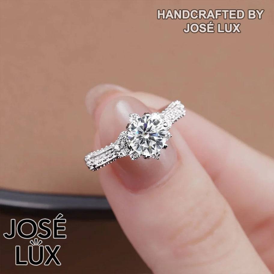 Handmade Snowflake Crown Ring — 925 Sterling Silver, Rhodium Plated White Gold Finish, GRA Moissanite