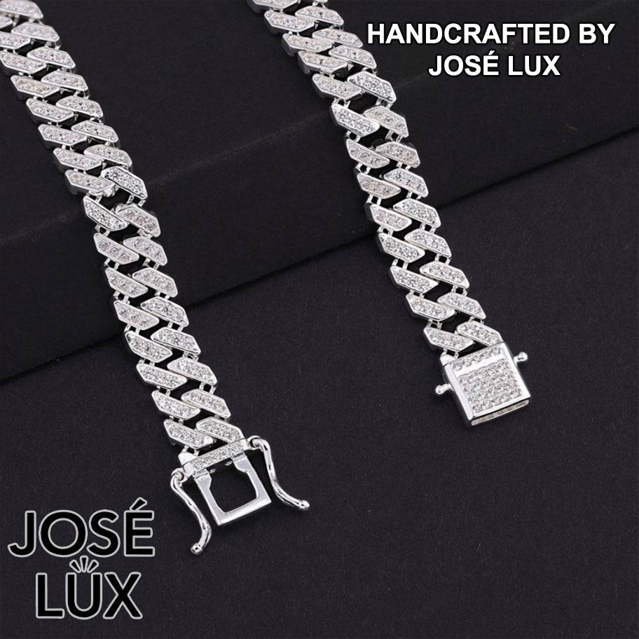 Handmade Miami Cuban Link Bracelet for Men — 7mm, 925 Sterling Silver, Pavé-Set Swiss CZ, Rhodium Plated White Gold Finish