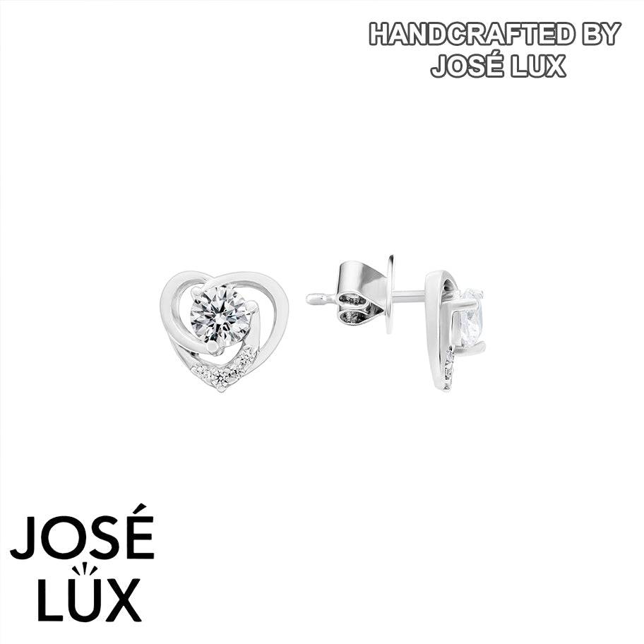 Handmade Heart Swirl CZ Stud Earrings — 925 Sterling Silver, Rhodium Plated White Gold Finish, Swiss CZ