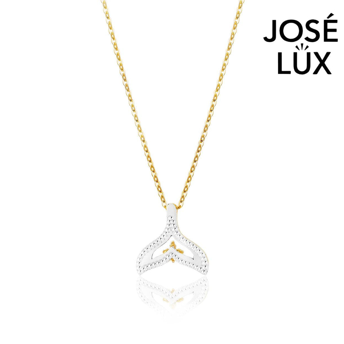 Handmade Women’s 14K Gold Whale Tail Necklace — Two-Tone, Swiss CZ Accent, 18 Inches