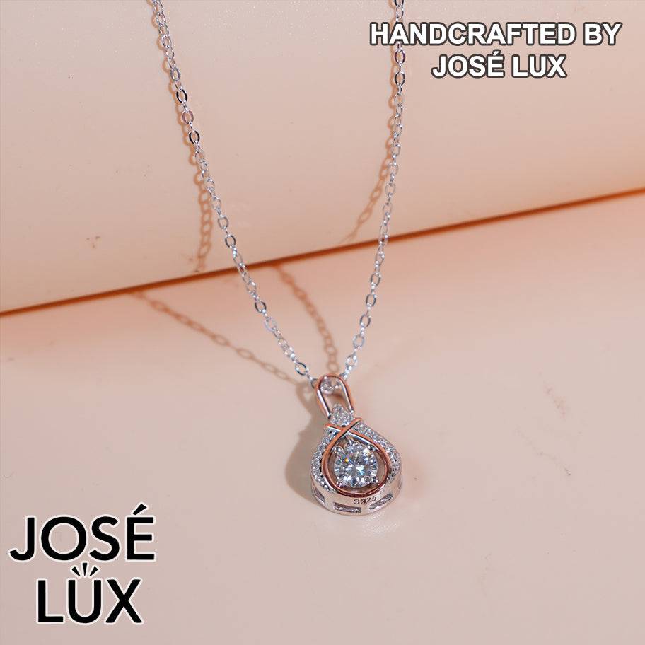 Handmade Infinity Teardrop Moissanite Pendant Necklace Two Tone — 925 Sterling Silver, White & Rose Gold Rhodium Plating, GRA Moissanite