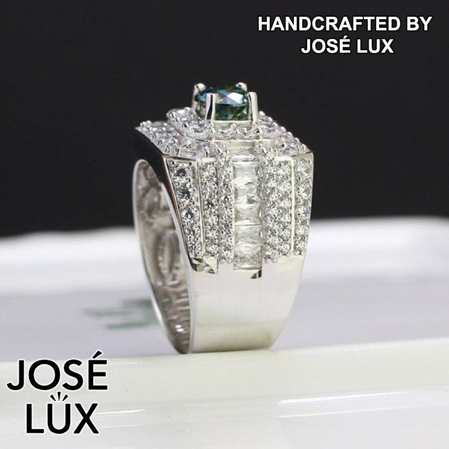 Handmade Men’s Iced Out Cluster Ring — 925 Sterling Silver, Rhodium Plated White Gold Finish, GRA Moissanite