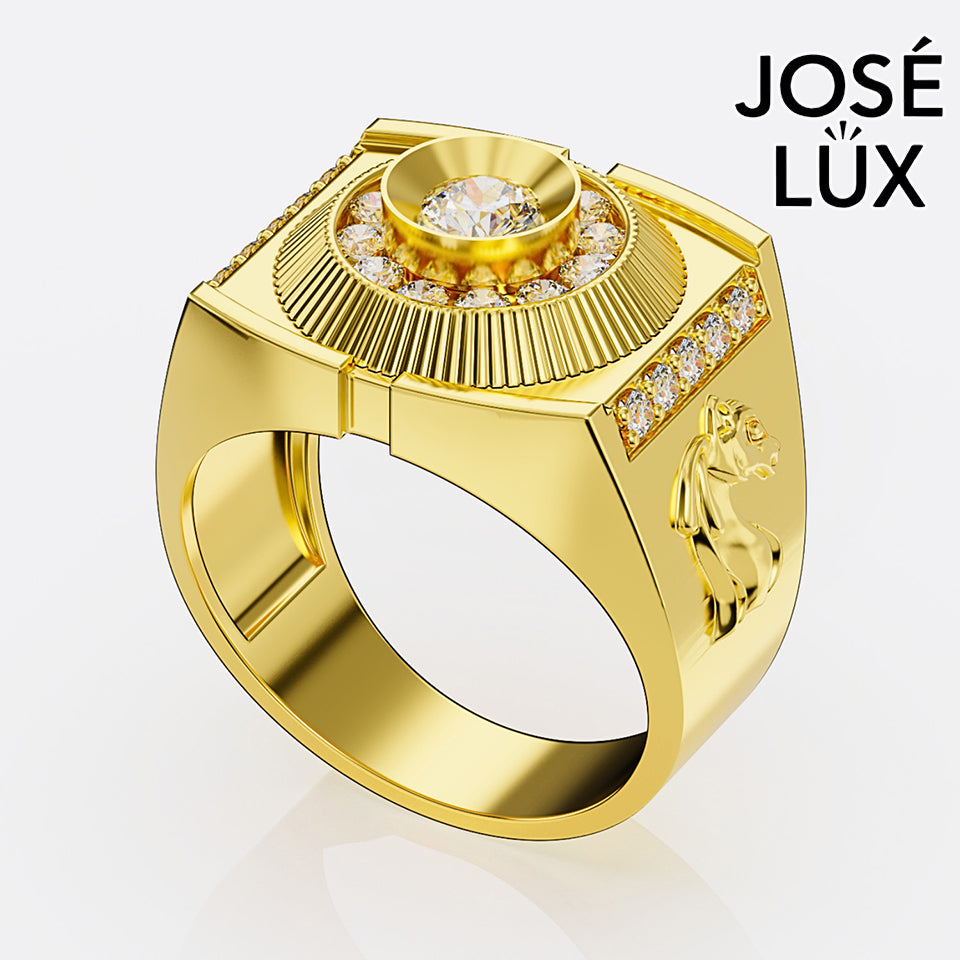 Handmade Moissanite Fluted Bezel Halo Ring — 10K & 14K Gold, GRA Certified Moissanite Center