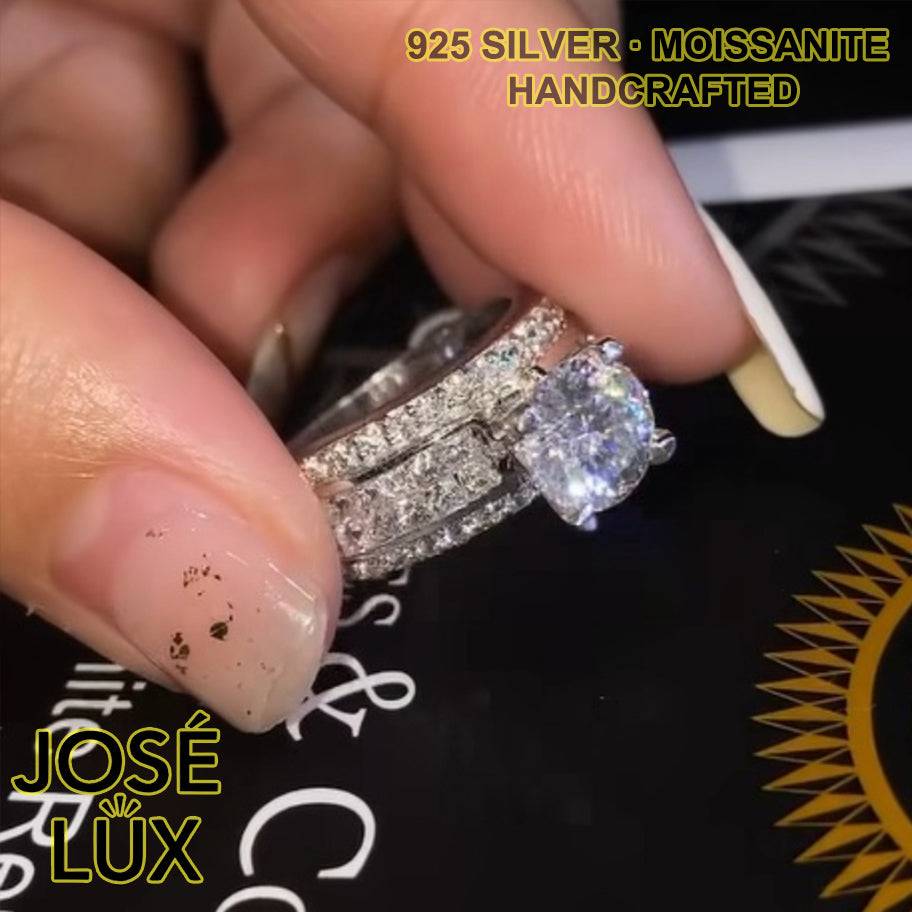 Handmade Moissanite Bridal Ring — 925 Sterling Silver, Rhodium Plated White Gold Finish, GRA Moissanite