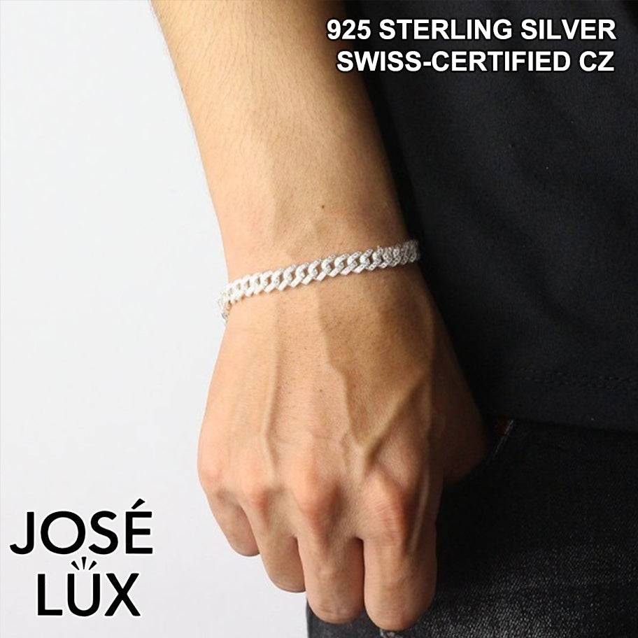 Handmade Miami Cuban Link Bracelet for Men — 6mm, 925 Sterling Silver, Pavé-Set Swiss CZ, Rhodium Plated White Gold Finish