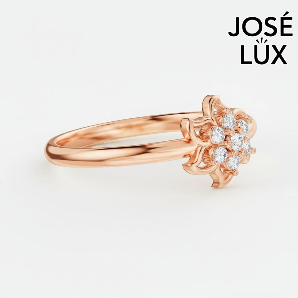 Handmade Moissanite Lotus Flower Ring — 10K & 14K Gold, GRA Certified Moissanite