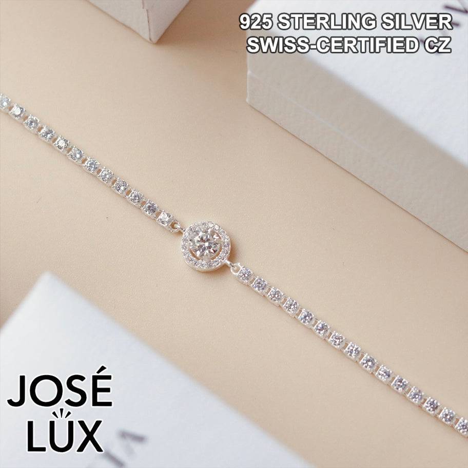 Handmade Halo Station Tennis Bracelet — 925 Sterling Silver, Rhodium-Plated White Gold Finish, GRA Moissanite & Swiss CZ