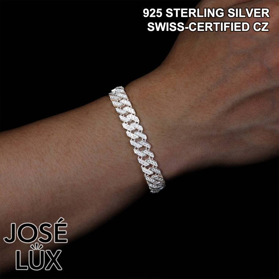 Handmade Miami Cuban Link Bracelet for Men — 9mm, 925 Sterling Silver, Swiss CZ Pavé, Rhodium Plated White Gold Finish