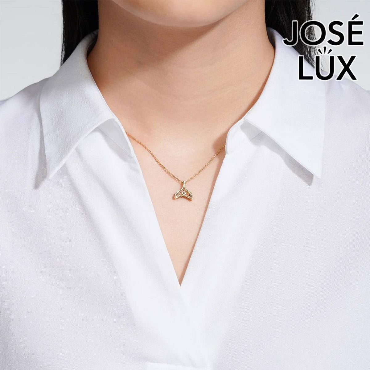 Handmade Women’s 14K Gold Whale Tail Necklace — Two-Tone, Swiss CZ Accent, 18 Inches