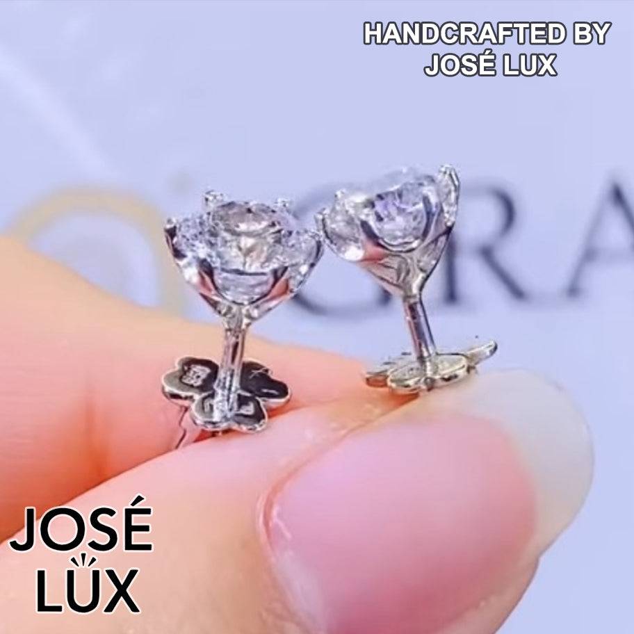 Handmade Solitaire Stud Earrings — 925 Sterling Silver, Rhodium Plated White Gold Finish, GRA Moissanite