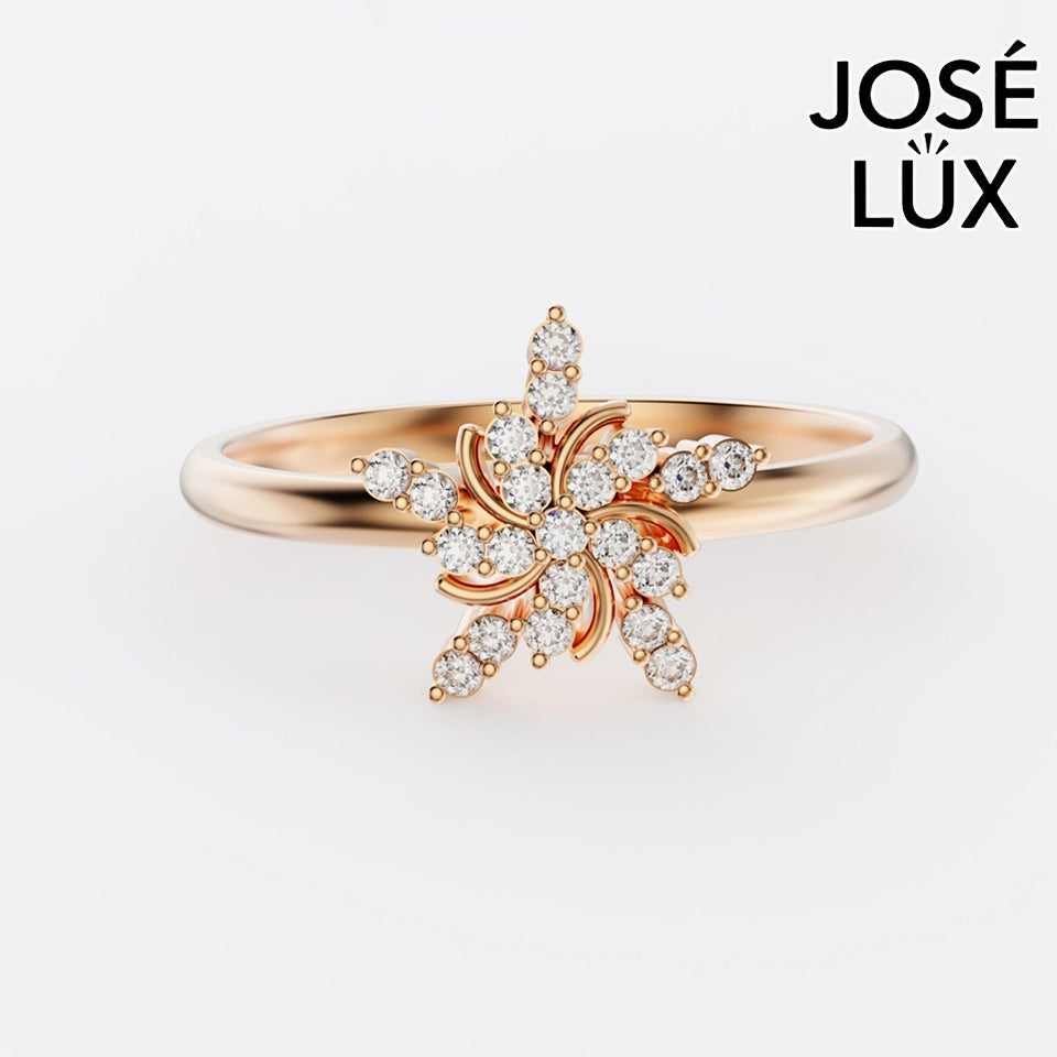 Handmade Moissanite Pinwheel Cluster Ring — 10K & 14K Gold, GRA Certified Moissanite