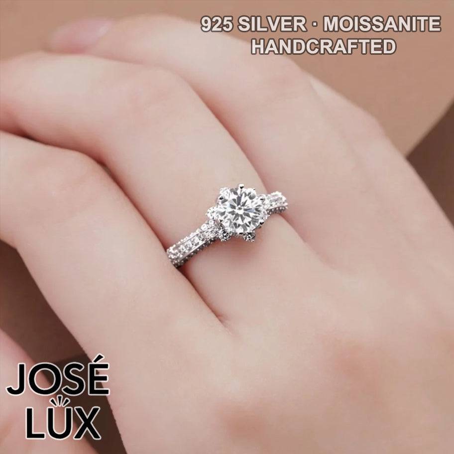 Handmade Snowflake Crown Ring — 925 Sterling Silver, Rhodium Plated White Gold Finish, GRA Moissanite
