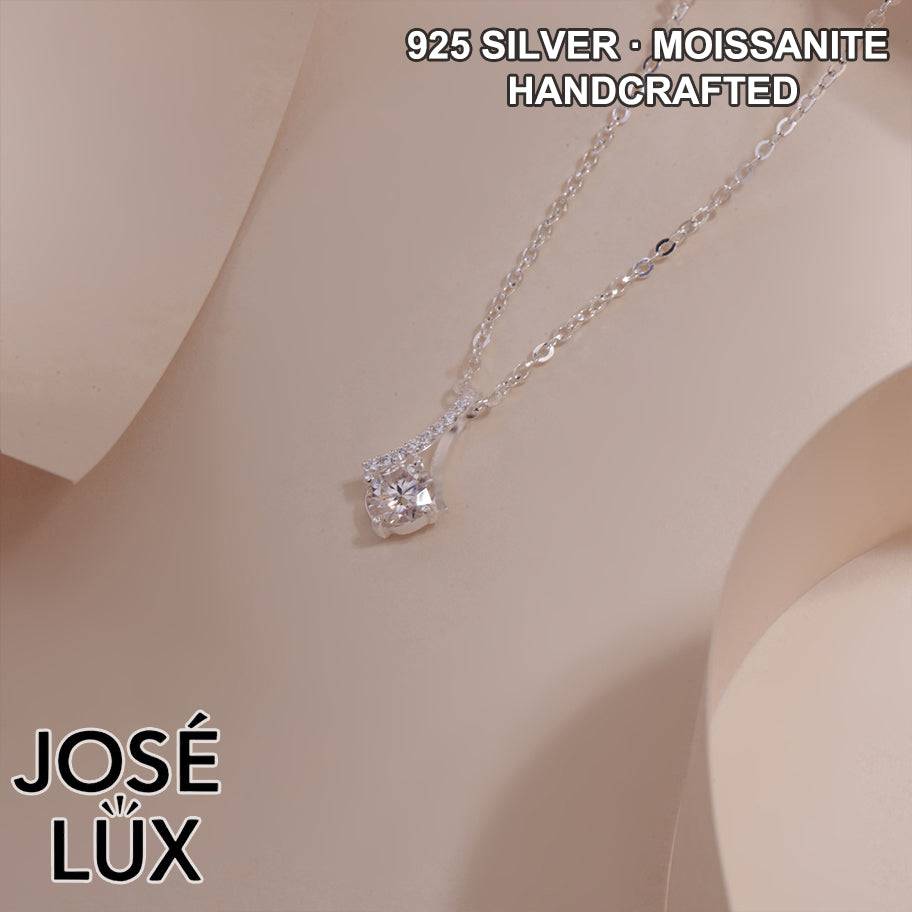 Handmade Alluring Beauty Moissanite Pendant Necklace — 925 Sterling Silver, Rhodium Plated White Gold Finish, GRA Moissanite