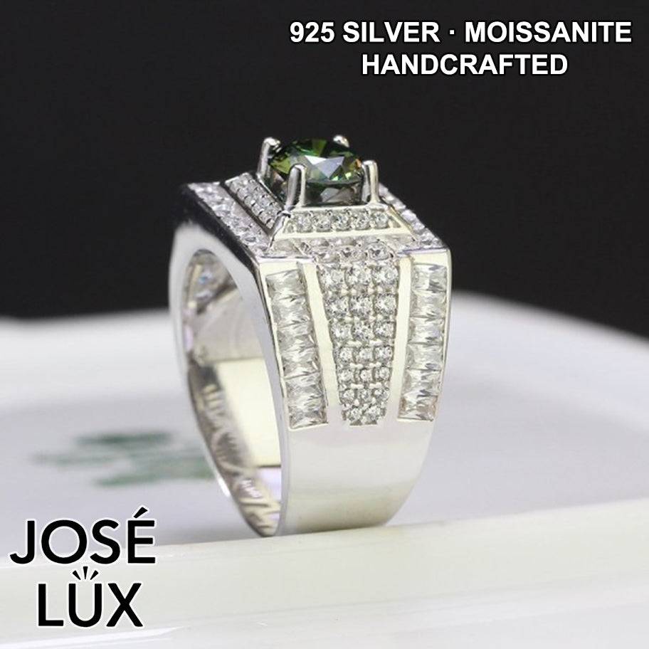Handmade Men’s Double Square Halo Ring — 925 Sterling Silver, Rhodium Plated White Gold Finish, GRA Moissanite