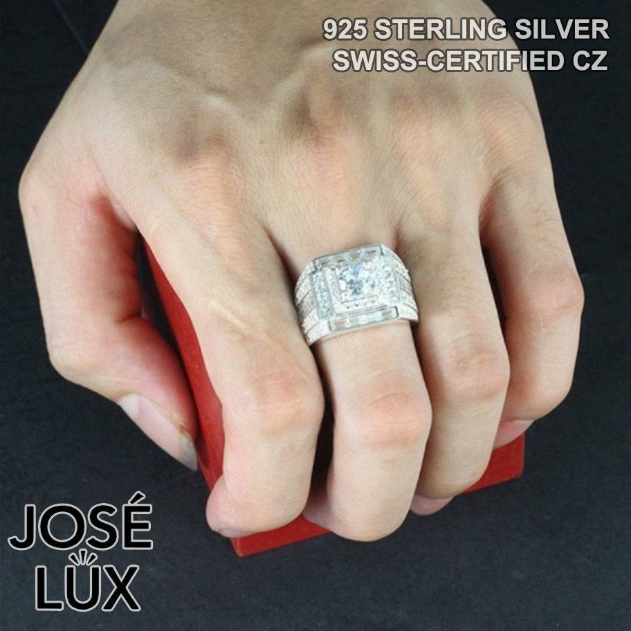 Handmade Men’s Iced Out CZ Ring — 925 Sterling Silver, Rhodium Plated White Gold Finish, Swiss-Certified CZ