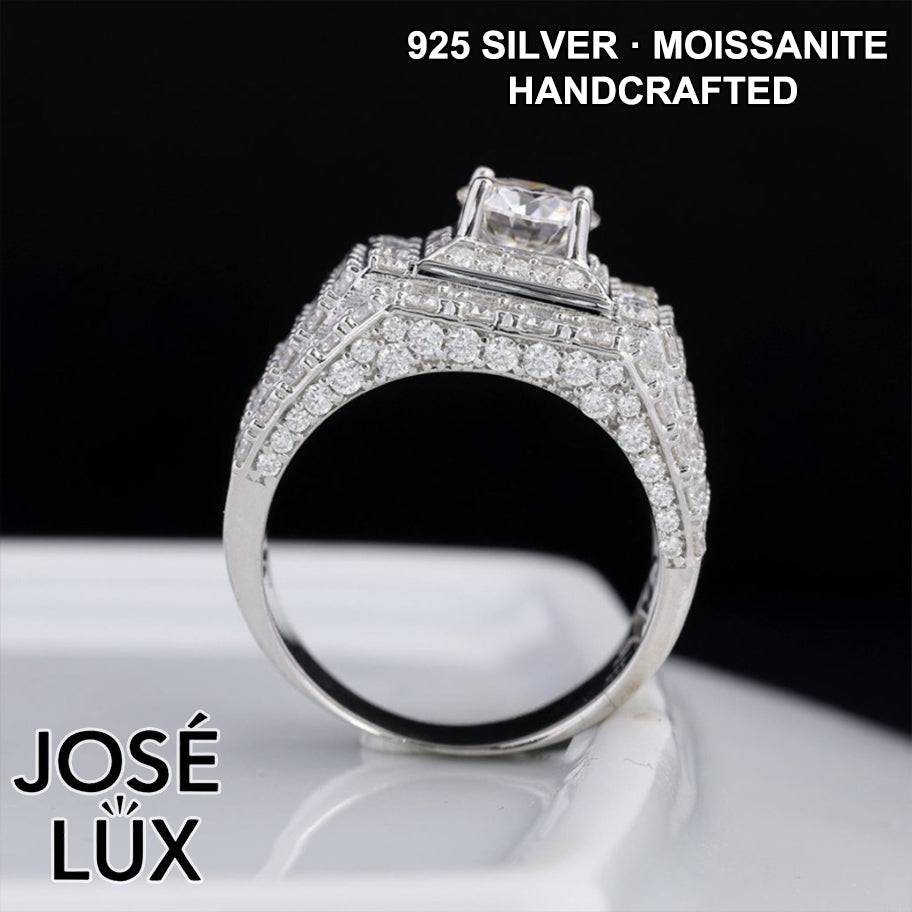 Handmade Men's Wide Pavé Ring — 925 Sterling Silver, Rhodium Plated White Gold Finish, GRA Moissanite