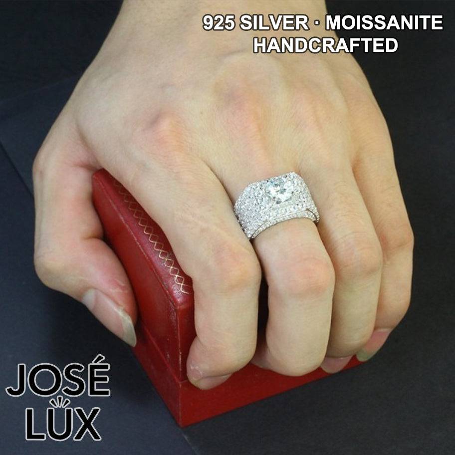 Handmade Men's Square Halo Ring — 925 Sterling Silver, Rhodium Plated White Gold Finish, GRA Moissanite