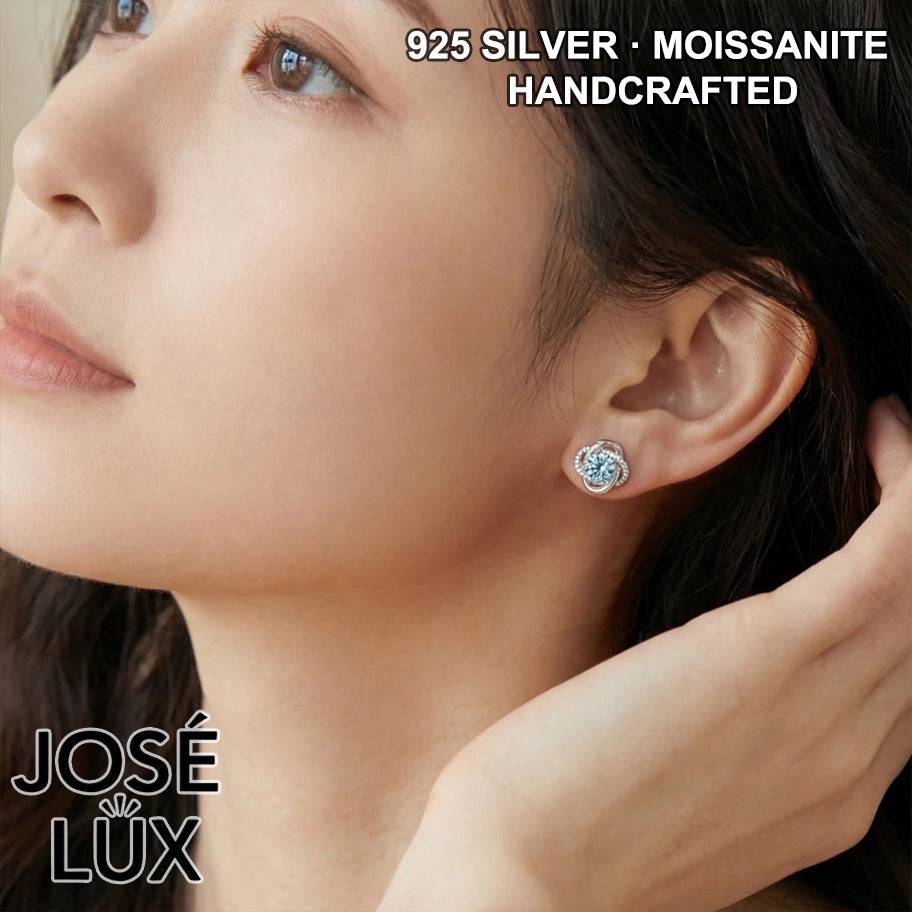 Moissanite Twist Halo Sterling Silver Stud Earrings