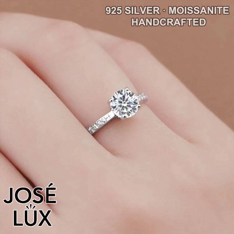 Handmade Classic Solitaire Pavé Ring — 925 Sterling Silver, Rhodium Plated White Gold Finish, GRA Moissanite
