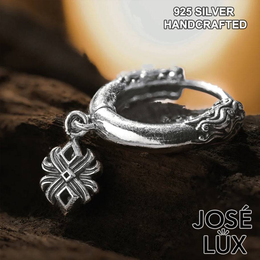 Handmade Charm Dangle Huggie Earring — Men's 925 Sterling Silver, Hand-Oxidized Black & Silver Finish