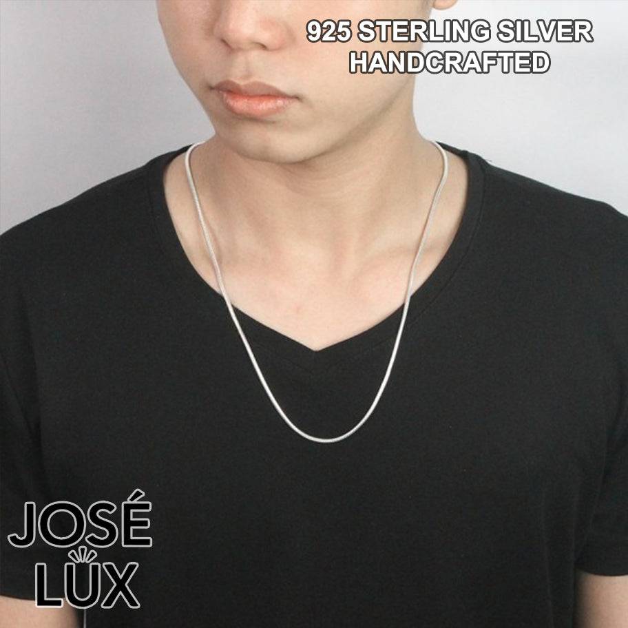 Handmade Snake Chain Necklace for Men — 925 Sterling Silver, Rhodium Plated White Gold Finish, Handcrafted Clasp