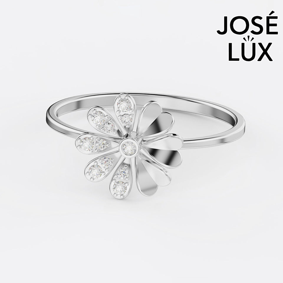 Handmade Moissanite Daisy Flower Ring — 10K & 14K Gold, GRA Certified Moissanite