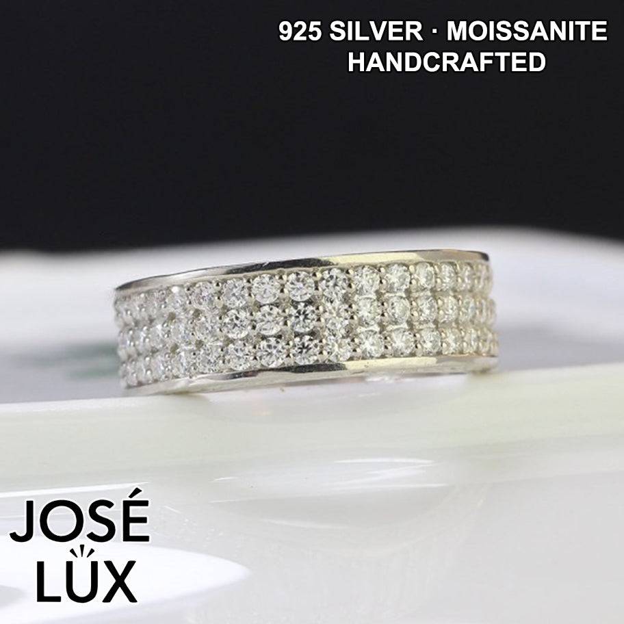 Handmade Men's Wide Pavé Band Ring — 925 Sterling Silver, Rhodium Plated White Gold Finish, GRA Moissanite