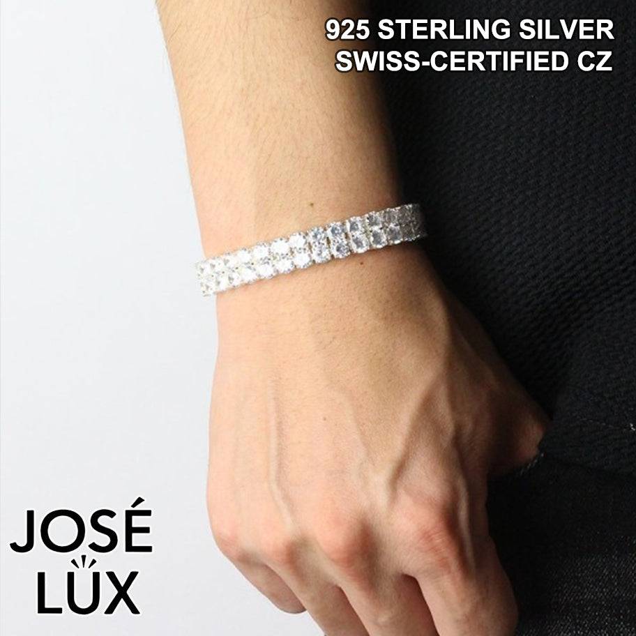 Handmade Men's Tennis Bracelet — 925 Sterling Silver, 2-Row Swiss CZ, 5mm, Rhodium Plated White Gold Finish