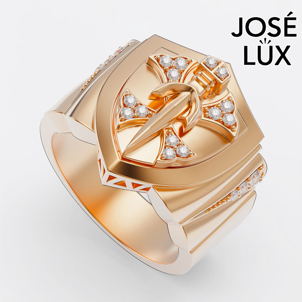 Handmade Templar Cross Signet Ring — 10K & 14K Gold, Full Moissanite Accents