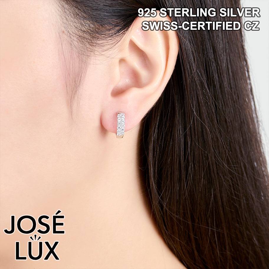 Handmade CZ Huggie Hoop Earrings — 925 Sterling Silver, Rhodium Plated White Gold Finish, Swiss CZ