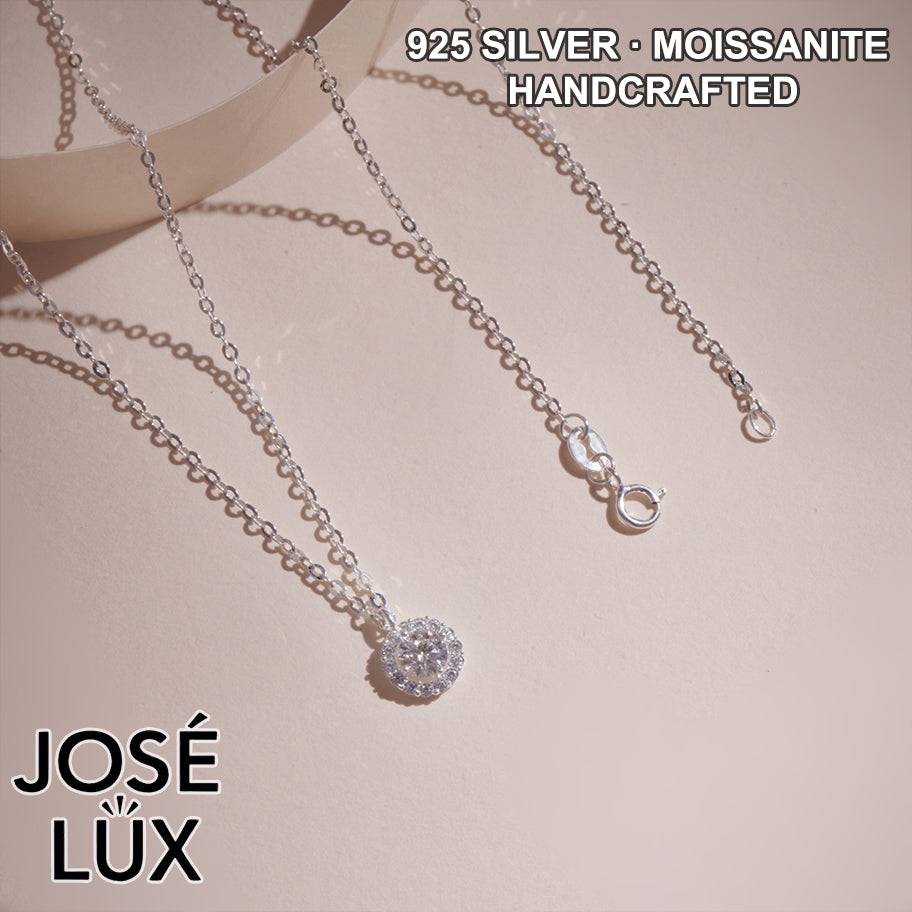 Handmade Round Halo Moissanite Pendant Necklace — 925 Sterling Silver, Rhodium Plated White Gold Finish, GRA Moissanite