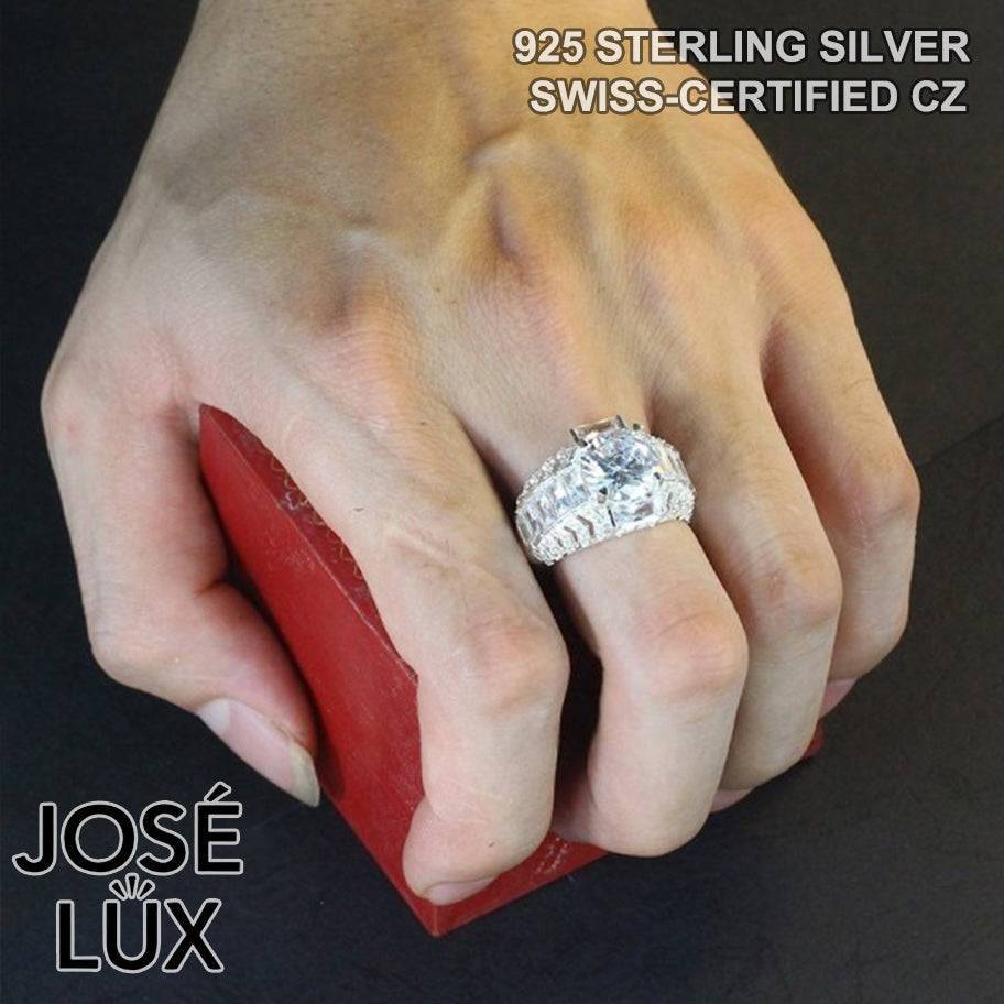 Handmade Men’s Solitaire Baguette CZ Statement Ring — 925 Sterling Silver, Rhodium Plated White Gold Finish, Swiss-Certified CZ