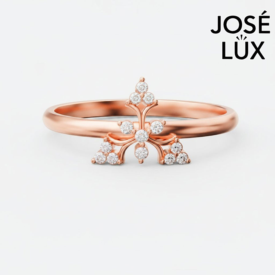 Handmade Moissanite Starburst Cluster Ring — 10K & 14K Gold, GRA Certified Moissanite