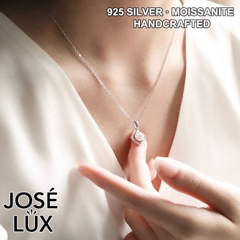 Handmade Love Knot Moissanite Pendant Necklace — 925 Sterling Silver, Rhodium Plated White Gold Finish, GRA Moissanite