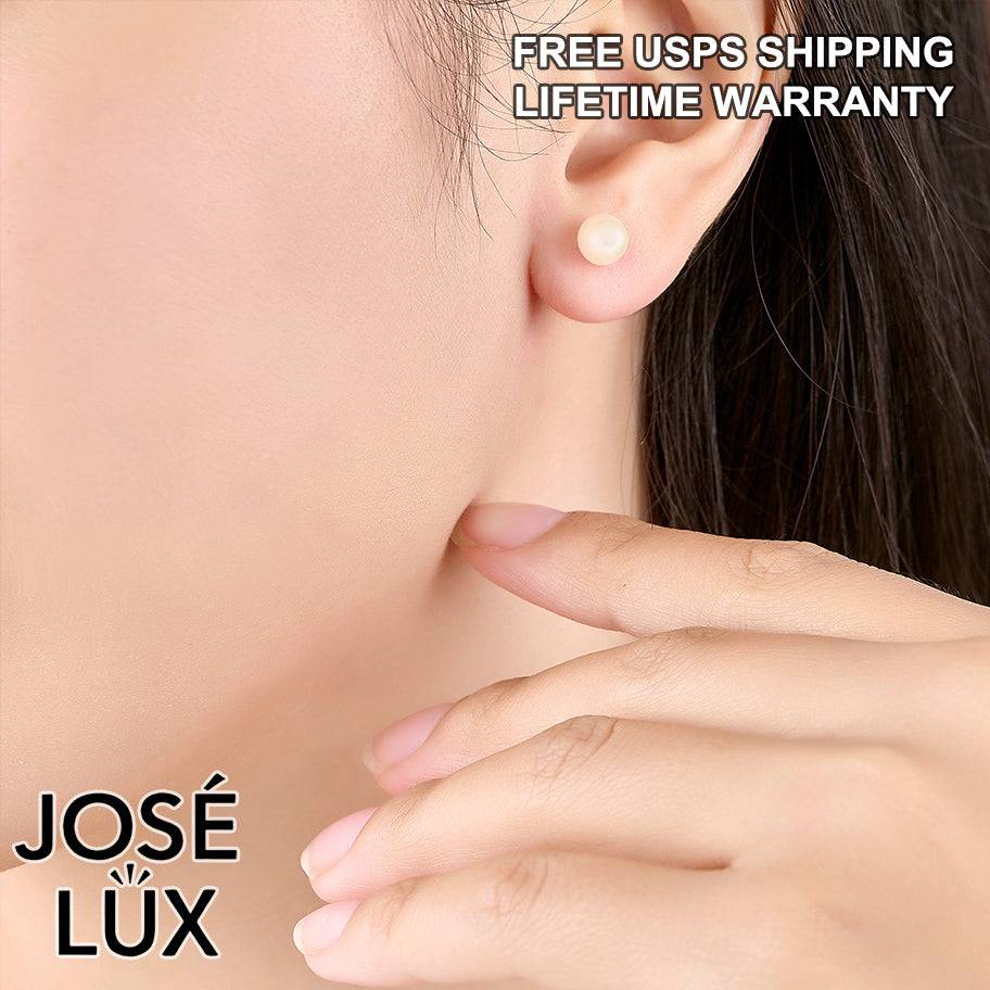 Handmade Freshwater Pearl Stud Earrings — 925 Sterling Silver, Rhodium Plated White Gold Finish