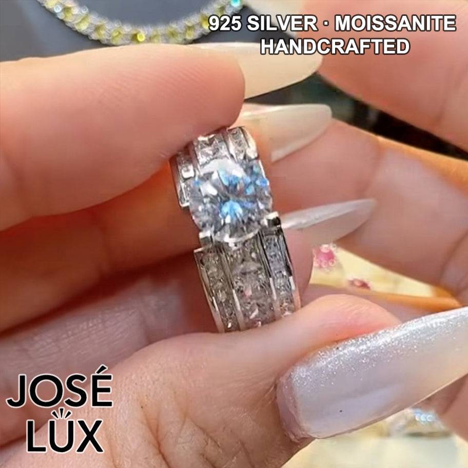 Handmade Channel Set Moissanite Ring — 925 Sterling Silver, Rhodium Plated White Gold Finish, GRA Moissanite