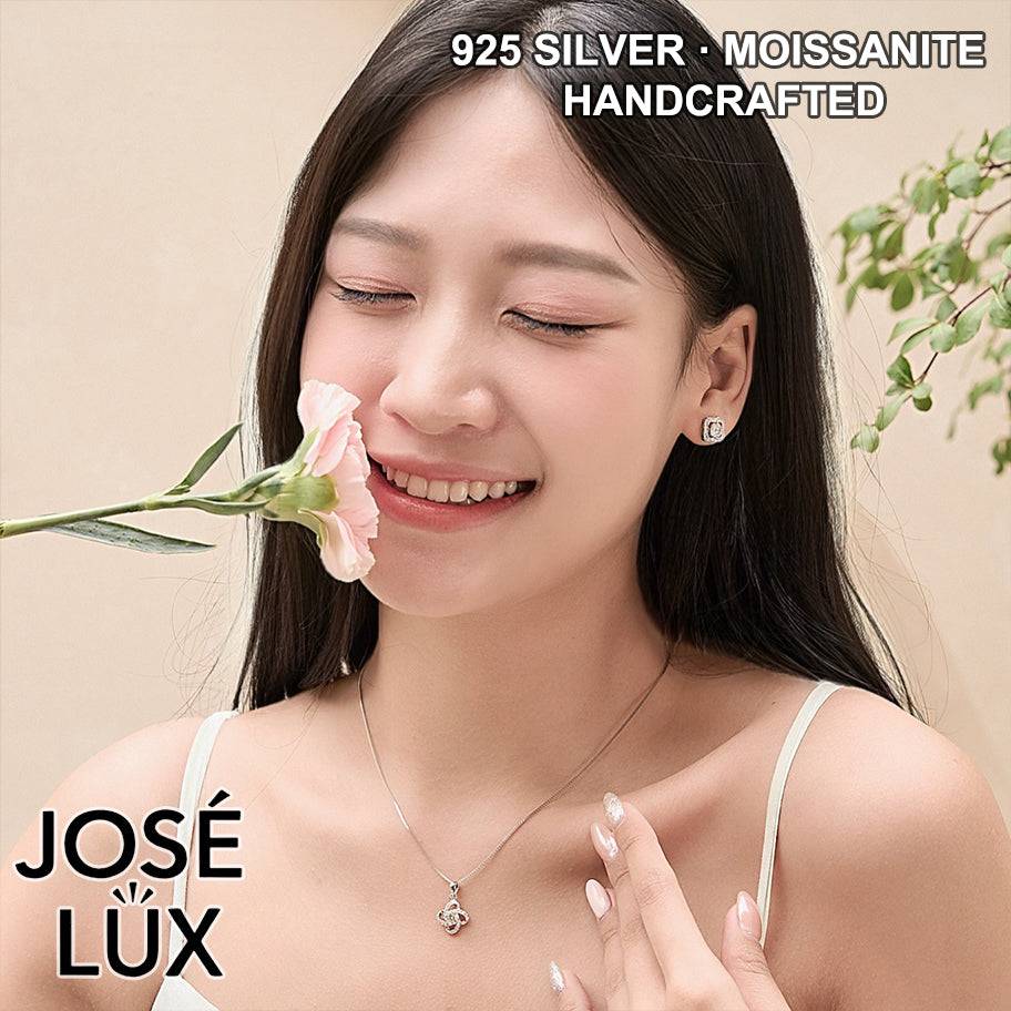 Handmade Four Leaf Clover Moissanite Pendant Necklace — 925 Sterling Silver, Rhodium Plated White Gold Finish, GRA Moissanite