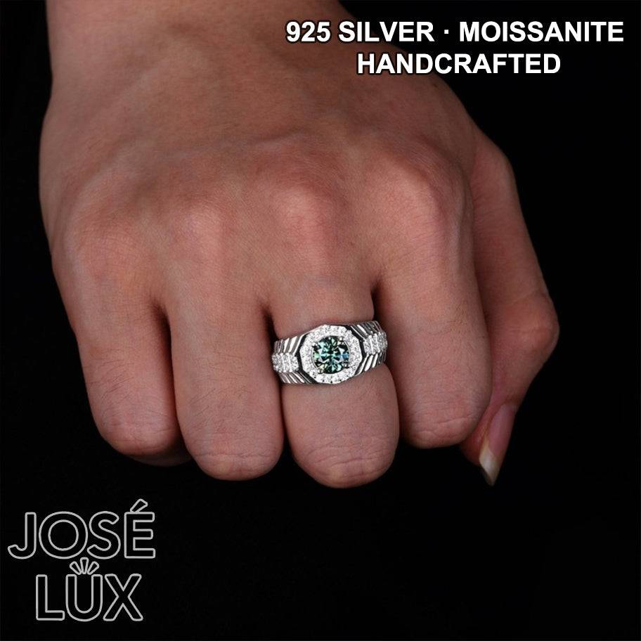 Handmade Men’s Watch-Inspired Octagon Halo Ring — 925 Sterling Silver, Rhodium Plated White Gold Finish, GRA Moissanite