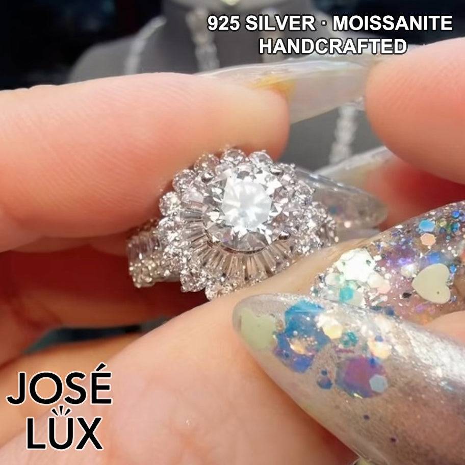 Handmade Ballerina Moissanite Ring — 925 Sterling Silver, Rhodium Plated White Gold Finish, GRA Moissanite