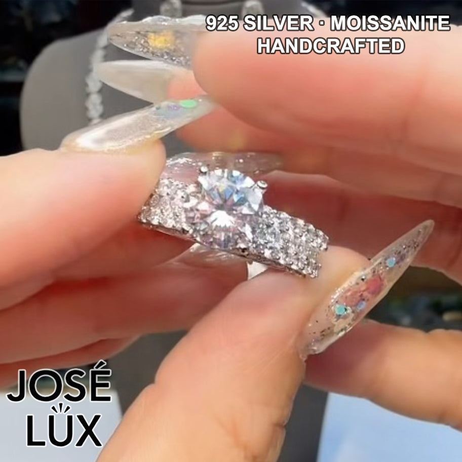 Handmade Pavé Moissanite Bridal Ring Set — 925 Sterling Silver, Rhodium Plated White Gold Finish, GRA Moissanite