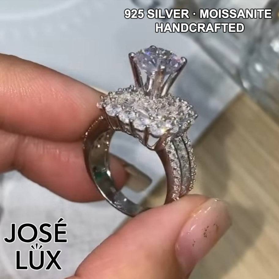 Handmade Cushion Halo Moissanite Ring — 925 Sterling Silver, Rhodium Plated White Gold Finish, GRA Moissanite