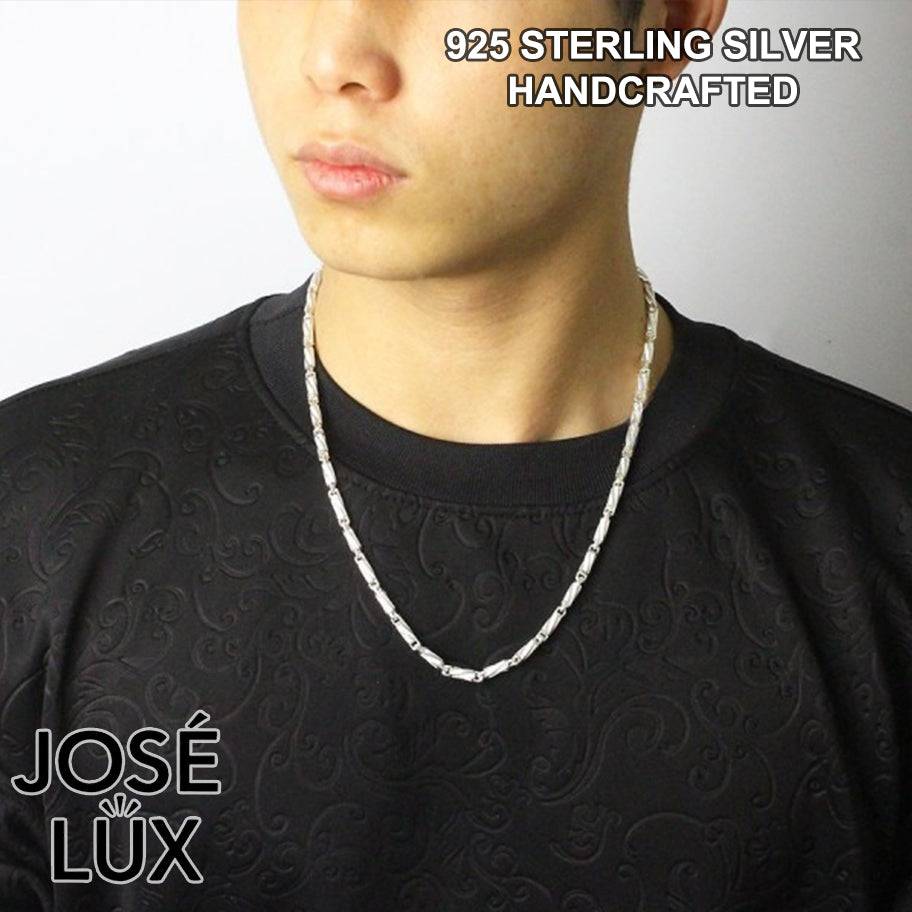Handmade Bullet Link Chain Necklace for Men — 925 Sterling Silver, Rhodium Plated White Gold Finish, Handcrafted Clasp