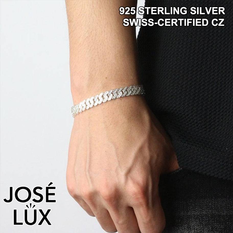 Handmade Miami Cuban Link Bracelet for Men — 7mm, 925 Sterling Silver, Pavé-Set Swiss CZ, Rhodium Plated White Gold Finish