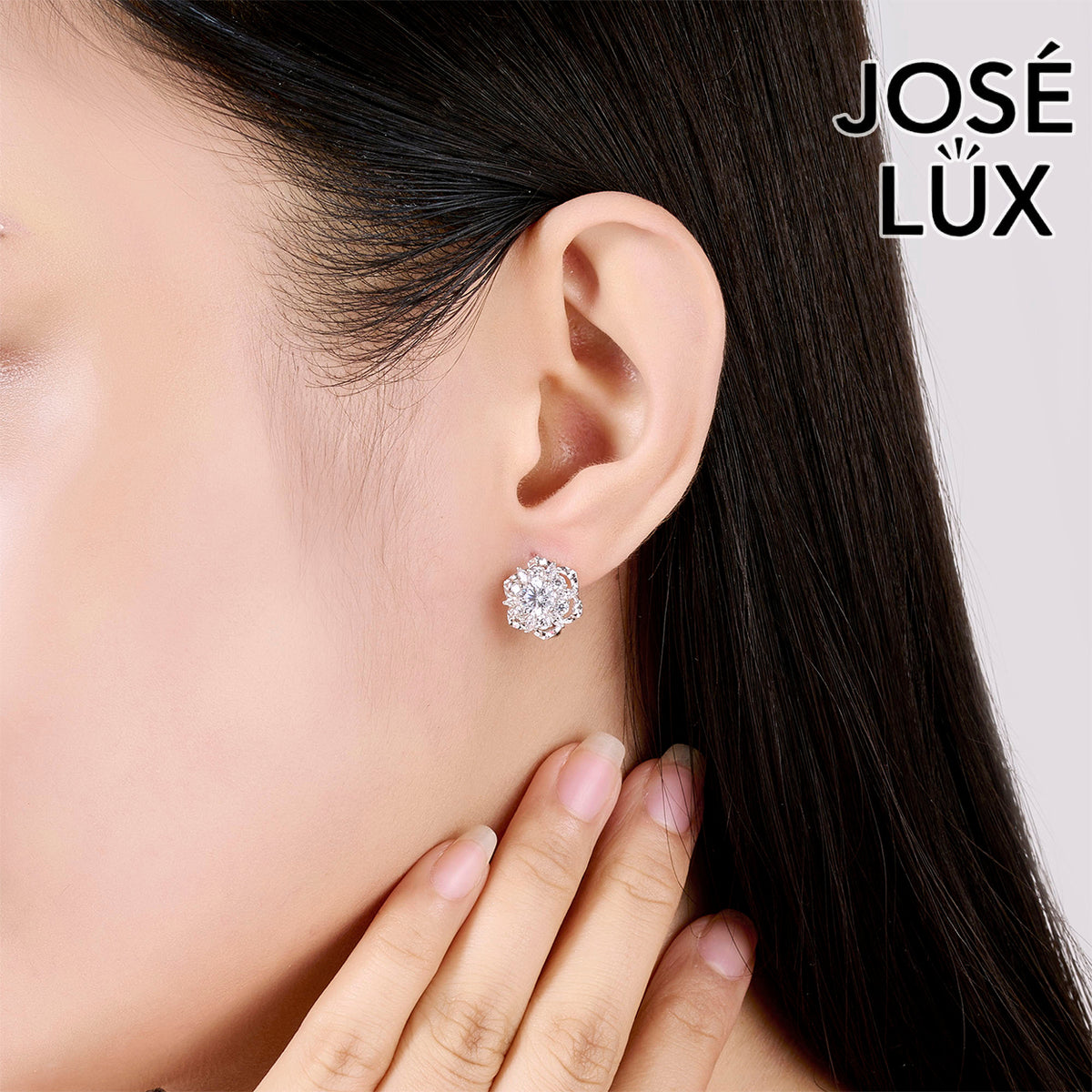 Handmade Moissanite Flower Leverback Earrings 10K White Gold — GRA Certified Center Stone